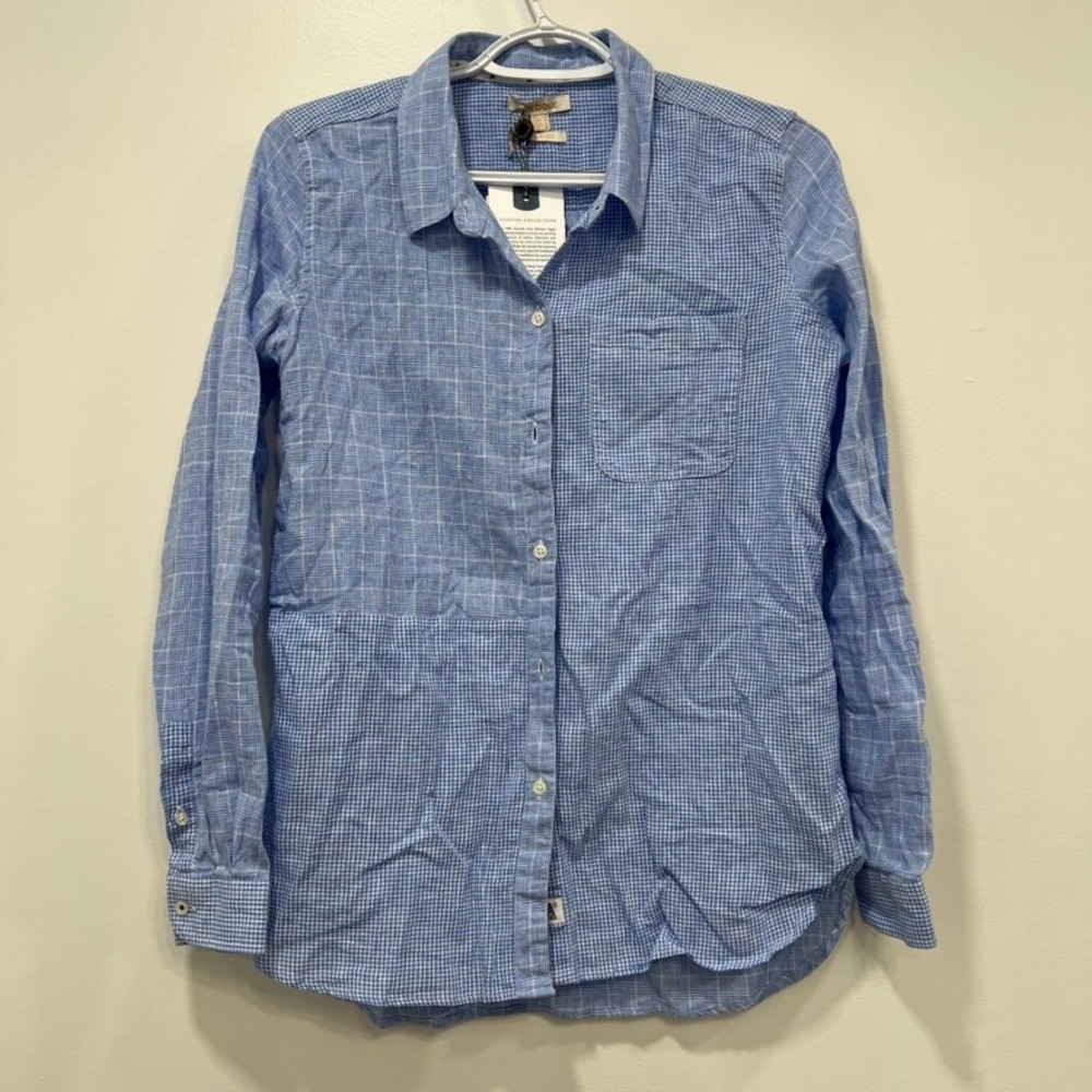 Barbour Womens Seaview Shirt 4 NWT $120 Collared Long Sleeve Button Blue Checker